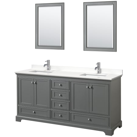 A large image of the Wyndham Collection WCS202072D-QTZ-UNSM24 Dark Gray / White Quartz Top / Polished Chrome Hardware