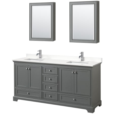 A large image of the Wyndham Collection WCS202072D-QTZ-UNSMED Dark Gray / White Quartz Top / Polished Chrome Hardware