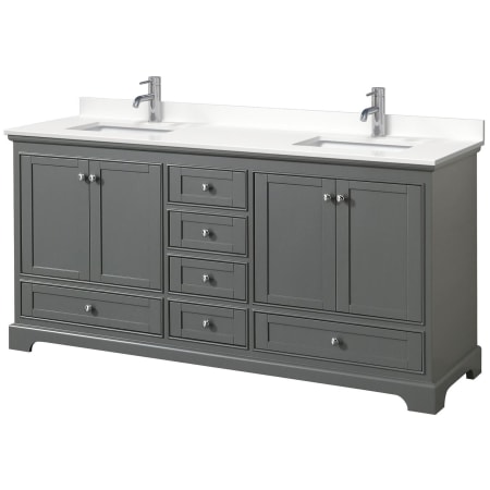 A large image of the Wyndham Collection WCS202072D-QTZ-UNSMXX Dark Gray / White Quartz Top / Polished Chrome Hardware