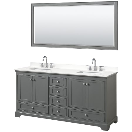 A large image of the Wyndham Collection WCS202072D-QTZ-US3M70 Dark Gray / White Quartz Top / Polished Chrome Hardware