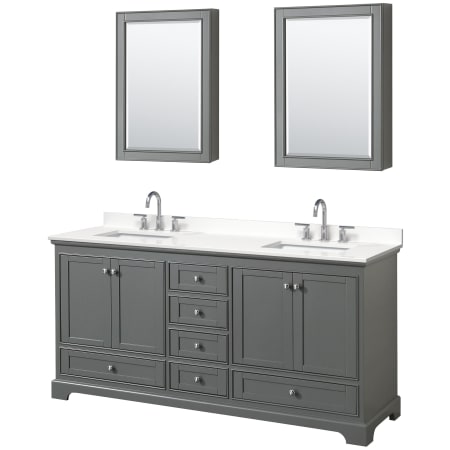 A large image of the Wyndham Collection WCS202072D-QTZ-US3MED Dark Gray / White Quartz Top / Polished Chrome Hardware