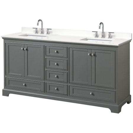 A large image of the Wyndham Collection WCS202072D-QTZ-US3MXX Dark Gray / White Quartz Top / Polished Chrome Hardware