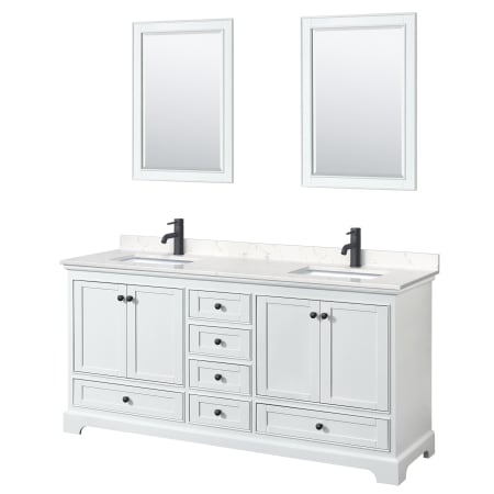 A large image of the Wyndham Collection WCS202072D-VCA-M24 White / Carrara Cultured Marble Top / Matte Black Hardware