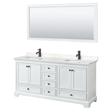 A large image of the Wyndham Collection WCS202072D-VCA-M70 White / Carrara Cultured Marble Top / Matte Black Hardware