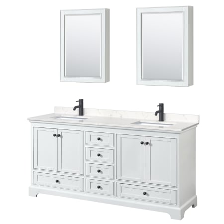 A large image of the Wyndham Collection WCS202072D-VCA-MED White / Carrara Cultured Marble Top / Matte Black Hardware