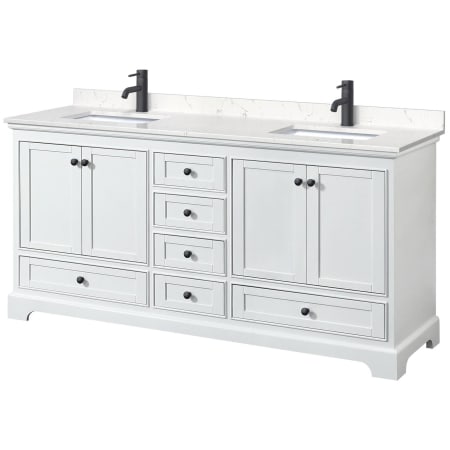 A large image of the Wyndham Collection WCS202072D-VCA-MXX White / Carrara Cultured Marble Top / Matte Black Hardware