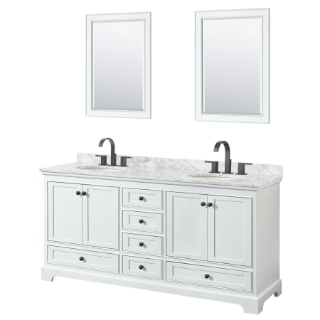 A large image of the Wyndham Collection WCS202072DCMUNOM24 White / White Carrara Marble Top / Matte Black Hardware