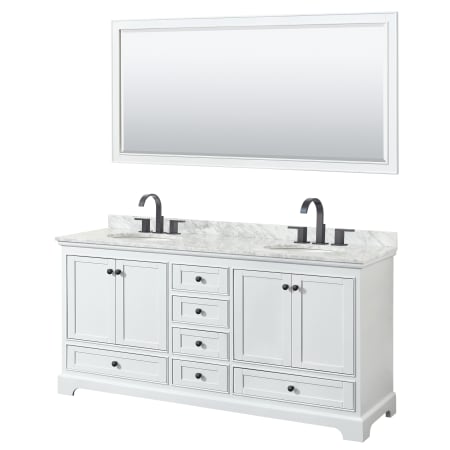 A large image of the Wyndham Collection WCS202072DCMUNOM70 White / White Carrara Marble Top / Matte Black Hardware