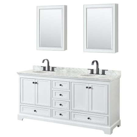 A large image of the Wyndham Collection WCS202072DCMUNOMED White / White Carrara Marble Top / Matte Black Hardware