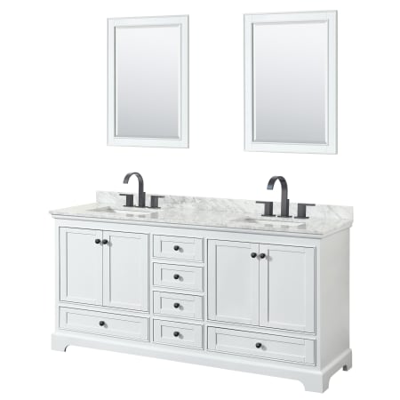 A large image of the Wyndham Collection WCS202072DCMUNSM24 White / White Carrara Marble Top / Matte Black Hardware