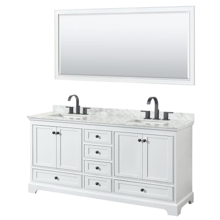 A large image of the Wyndham Collection WCS202072DCMUNSM70 White / White Carrara Marble Top / Matte Black Hardware