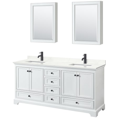 A large image of the Wyndham Collection WCS202072D-QTZ-UNSMED White / Giotto Quartz Top / Matte Black Hardware