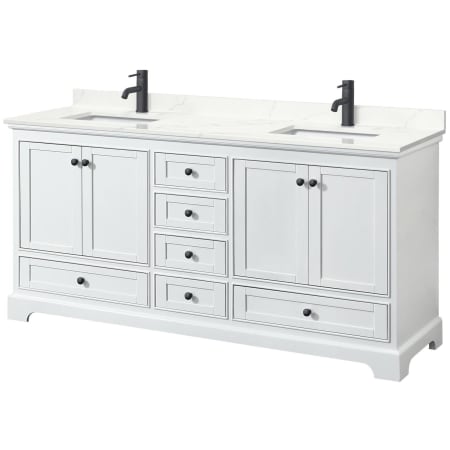 A large image of the Wyndham Collection WCS202072D-QTZ-UNSMXX White / Giotto Quartz Top / Matte Black Hardware