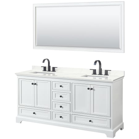 A large image of the Wyndham Collection WCS202072D-QTZ-US3M70 White / Giotto Quartz Top / Matte Black Hardware