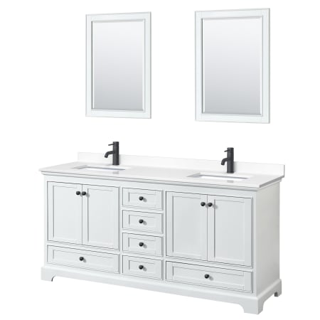 A large image of the Wyndham Collection WCS202072D-VCA-M24 White / White Cultured Marble Top / Matte Black Hardware