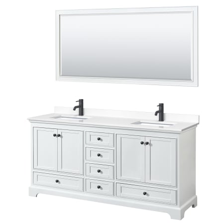 A large image of the Wyndham Collection WCS202072D-VCA-M70 White / White Cultured Marble Top / Matte Black Hardware