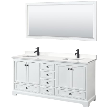 A large image of the Wyndham Collection WCS202072D-QTZ-UNSM70 White / White Quartz Top / Matte Black Hardware