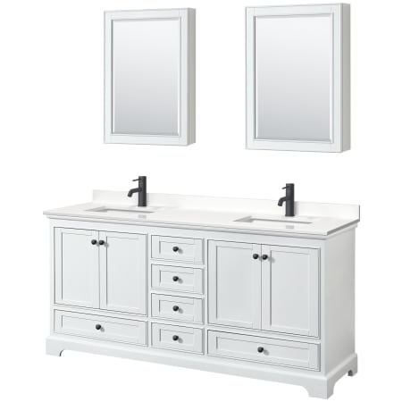 A large image of the Wyndham Collection WCS202072D-QTZ-UNSMED White / White Quartz Top / Matte Black Hardware