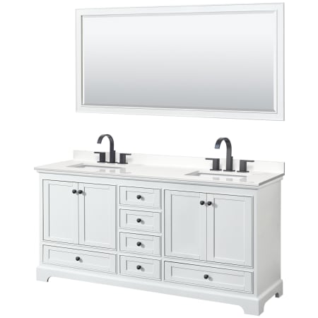 A large image of the Wyndham Collection WCS202072D-QTZ-US3M70 White / White Quartz Top / Matte Black Hardware