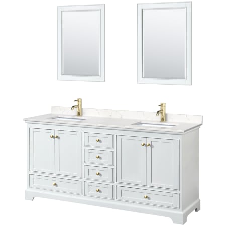 A large image of the Wyndham Collection WCS202072D-VCA-M24 White / Carrara Cultured Marble Top / Brushed Gold Hardware