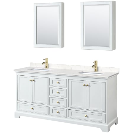 A large image of the Wyndham Collection WCS202072D-VCA-MED White / Carrara Cultured Marble Top / Brushed Gold Hardware