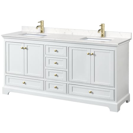 A large image of the Wyndham Collection WCS202072D-VCA-MXX White / Carrara Cultured Marble Top / Brushed Gold Hardware