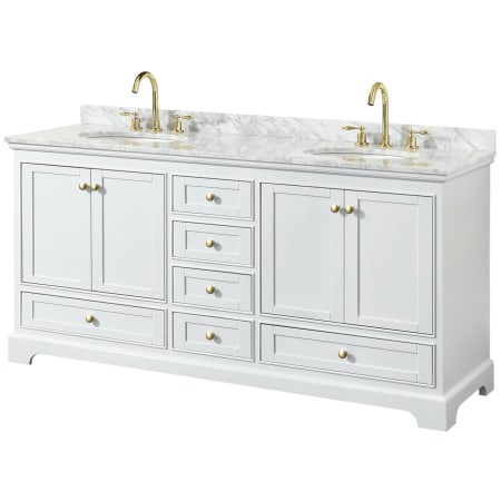 A large image of the Wyndham Collection WCS202072DCMUNOMXX White / White Carrara Marble Top / Brushed Gold Hardware