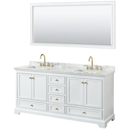 A large image of the Wyndham Collection WCS202072DCMUNSM70 White / White Carrara Marble Top / Brushed Gold Hardware