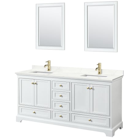 A large image of the Wyndham Collection WCS202072D-QTZ-UNSM24 White / Giotto Quartz Top / Brushed Gold Hardware