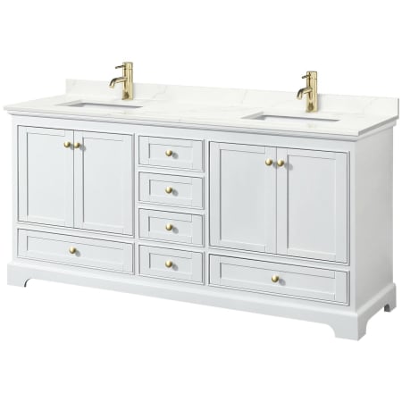 A large image of the Wyndham Collection WCS202072D-QTZ-UNSMXX White / Giotto Quartz Top / Brushed Gold Hardware