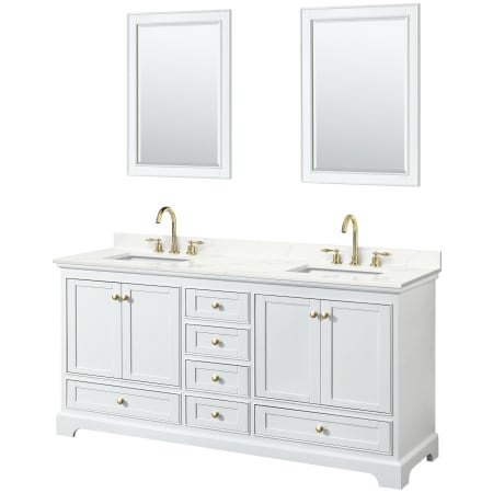 A large image of the Wyndham Collection WCS202072D-QTZ-US3M24 White / Giotto Quartz Top / Brushed Gold Hardware