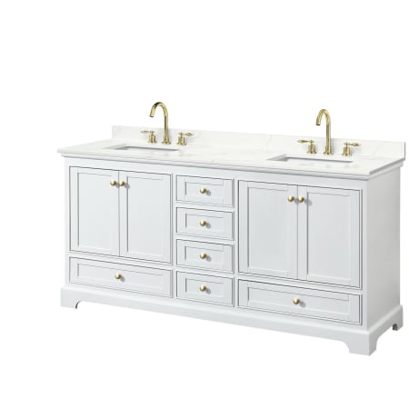 A large image of the Wyndham Collection WCS202072D-QTZ-US3MXX White / Giotto Quartz Top / Brushed Gold Hardware