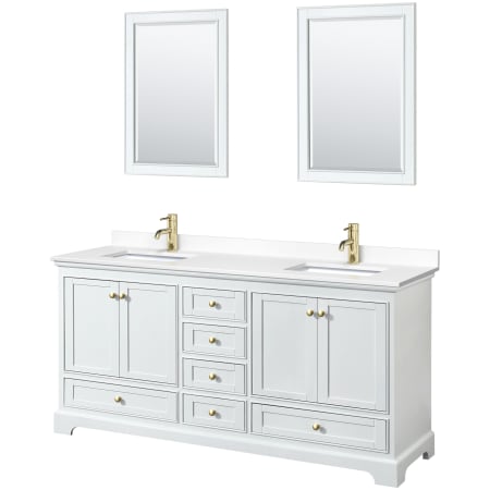 A large image of the Wyndham Collection WCS202072D-VCA-M24 White / White Cultured Marble Top / Brushed Gold Hardware