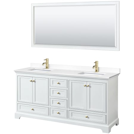 A large image of the Wyndham Collection WCS202072D-VCA-M70 White / White Cultured Marble Top / Brushed Gold Hardware