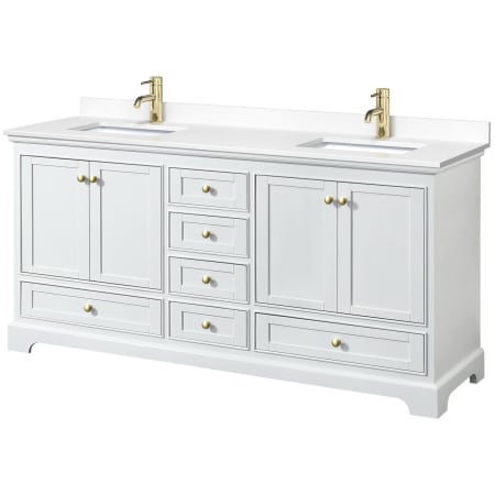 A large image of the Wyndham Collection WCS202072D-VCA-MXX White / White Cultured Marble Top / Brushed Gold Hardware