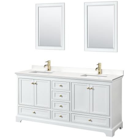 A large image of the Wyndham Collection WCS202072D-QTZ-UNSM24 White / White Quartz Top / Brushed Gold Hardware