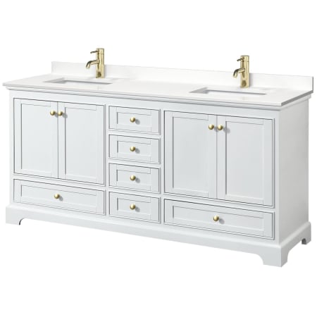 A large image of the Wyndham Collection WCS202072D-QTZ-UNSMXX White / White Quartz Top / Brushed Gold Hardware