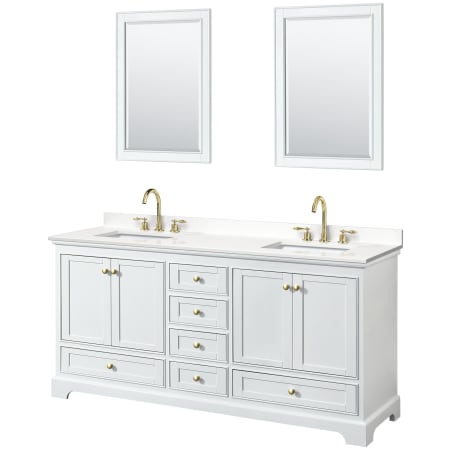 A large image of the Wyndham Collection WCS202072D-QTZ-US3M24 White / White Quartz Top / Brushed Gold Hardware