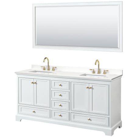 A large image of the Wyndham Collection WCS202072D-QTZ-US3M70 White / White Quartz Top / Brushed Gold Hardware