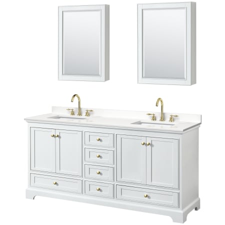 A large image of the Wyndham Collection WCS202072D-QTZ-US3MED White / White Quartz Top / Brushed Gold Hardware