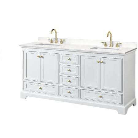 A large image of the Wyndham Collection WCS202072D-QTZ-US3MXX White / White Quartz Top / Brushed Gold Hardware