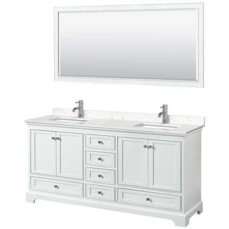 A large image of the Wyndham Collection WCS202072D-VCA-M70 White / Carrara Cultured Marble Top / Polished Chrome Hardware