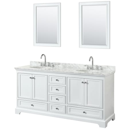 A large image of the Wyndham Collection WCS202072DCMUNOM24 White / White Carrara Marble Top / Polished Chrome Hardware