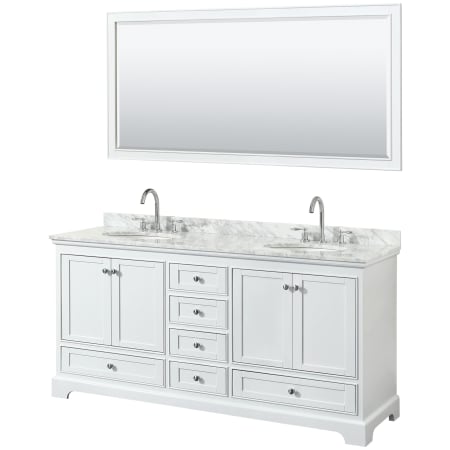 A large image of the Wyndham Collection WCS202072DCMUNOM70 White / White Carrara Marble Top / Polished Chrome Hardware