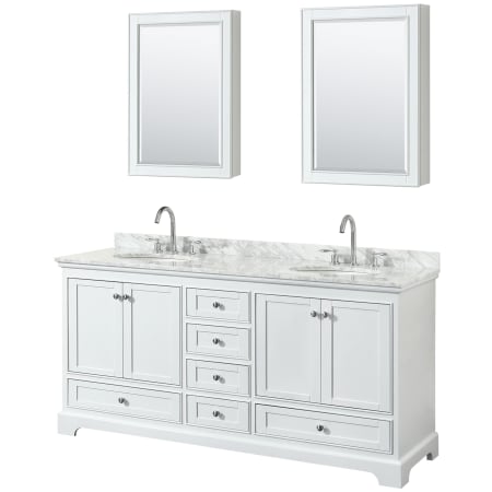 A large image of the Wyndham Collection WCS202072DCMUNOMED White / White Carrara Marble Top / Polished Chrome Hardware