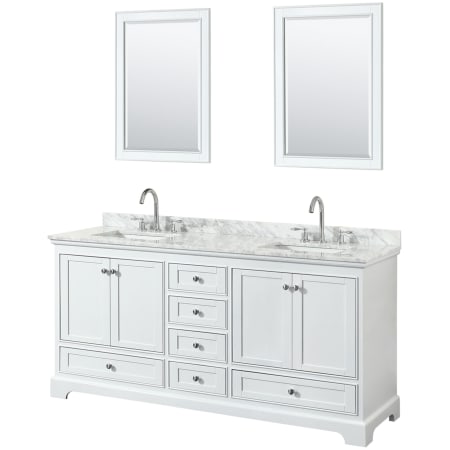 A large image of the Wyndham Collection WCS202072DCMUNSM24 White / White Carrara Marble Top / Polished Chrome Hardware
