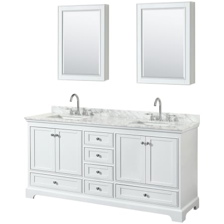 A large image of the Wyndham Collection WCS202072DCMUNSMED White / White Carrara Marble Top / Polished Chrome Hardware