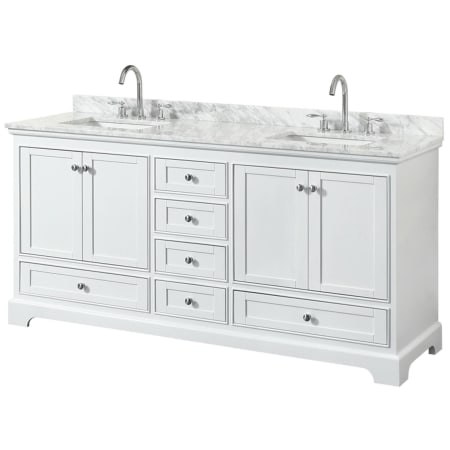 A large image of the Wyndham Collection WCS202072DCMUNSMXX White / White Carrara Marble Top / Polished Chrome Hardware