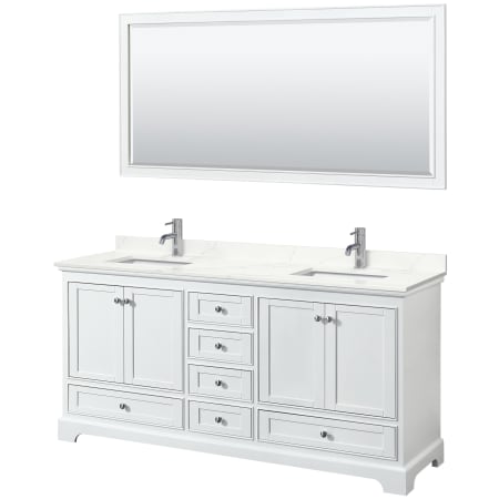 A large image of the Wyndham Collection WCS202072D-QTZ-UNSM70 White / Giotto Quartz Top / Polished Chrome Hardware