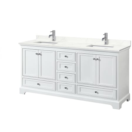 A large image of the Wyndham Collection WCS202072D-QTZ-UNSMXX White / Giotto Quartz Top / Polished Chrome Hardware